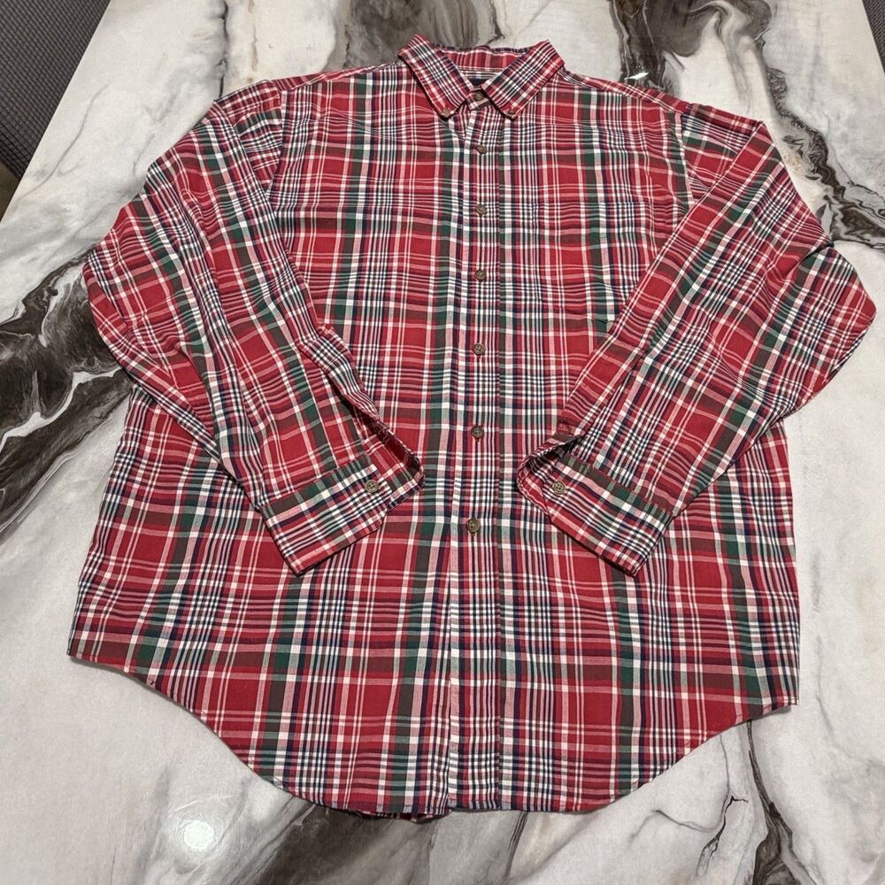 Vtg 90s Arrow Company Men’s Large Red Green Plaid Button Down Shirt Tartan 28955